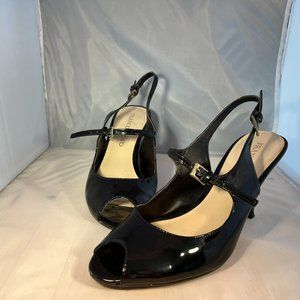 Black Patent Strappy Slingback Heels Size 7